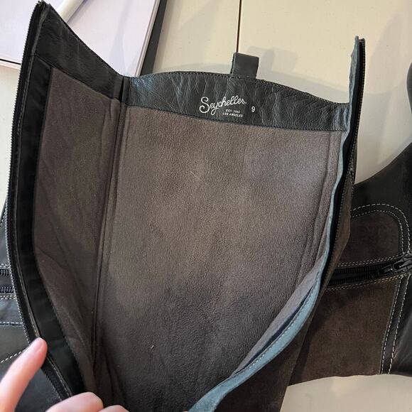 Seychelles Black & Gray Genuine Leather Suede Zip Up Riding Boots Size 9 - Picture 7 of 16